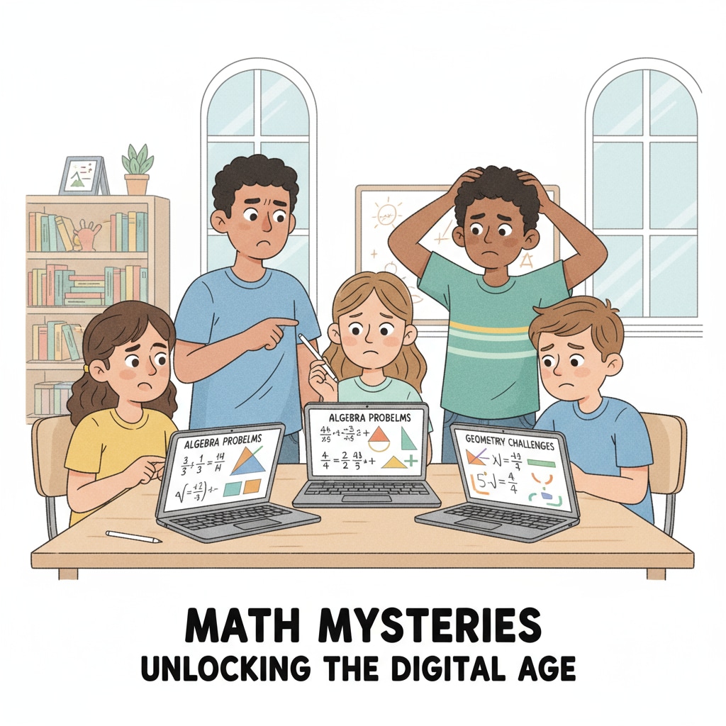 A group of students are gathered around Chromebooks, with confused expressions on their faces as they attempt math learning tasks. A group of students looking confused while using Chromebook for math learning