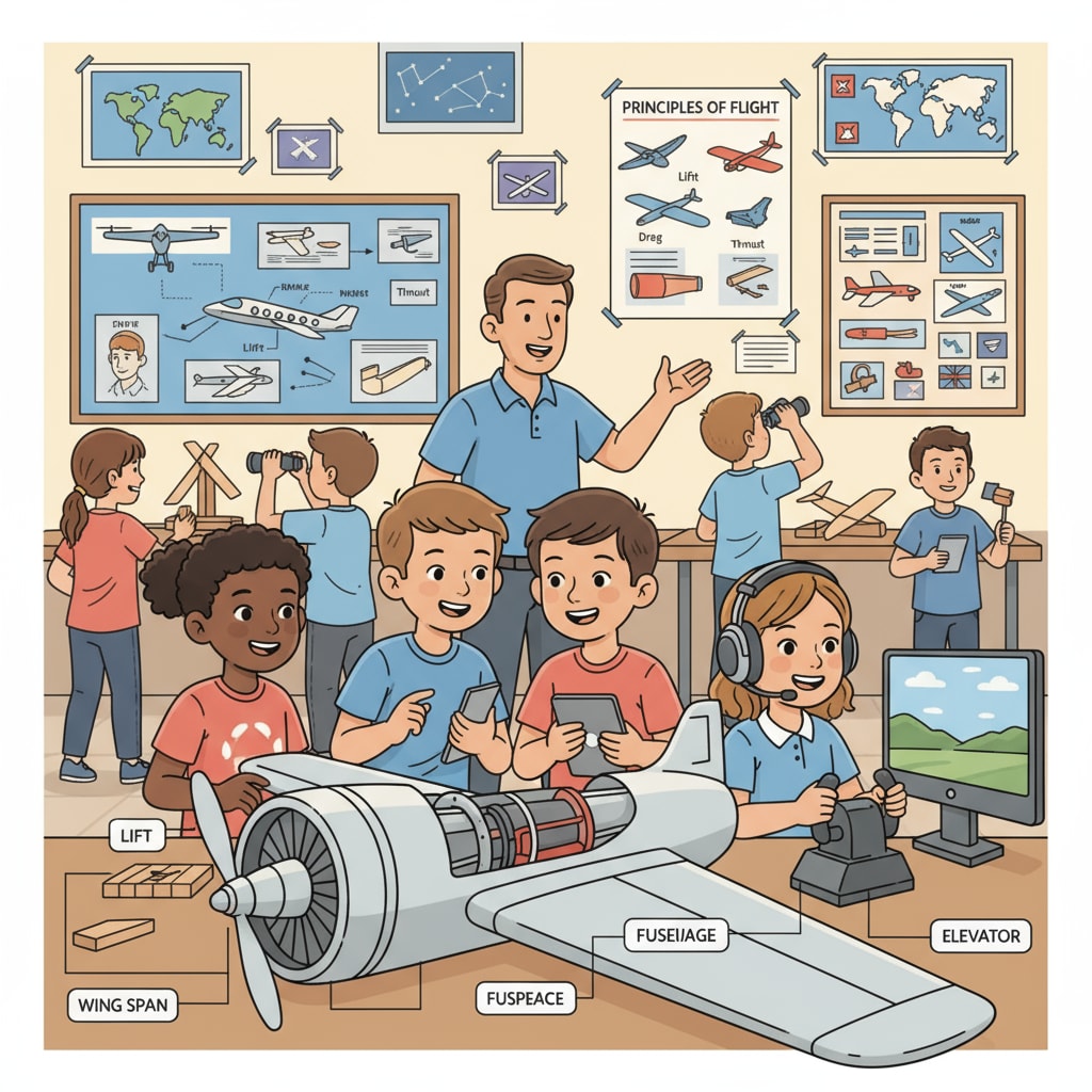 A group of K12 students are actively participating in an aviation - themed activity, showing their enthusiasm and engagement in learning about aviation - related knowledge. K12 students participating in an aviation activity to develop pilot - related skills like communication, decision - making, and situation awareness