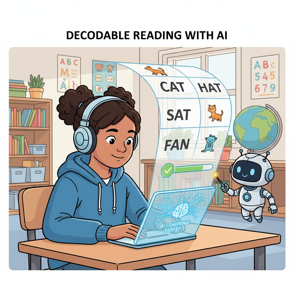 A student interacting with an AI tool for decodable reading materials