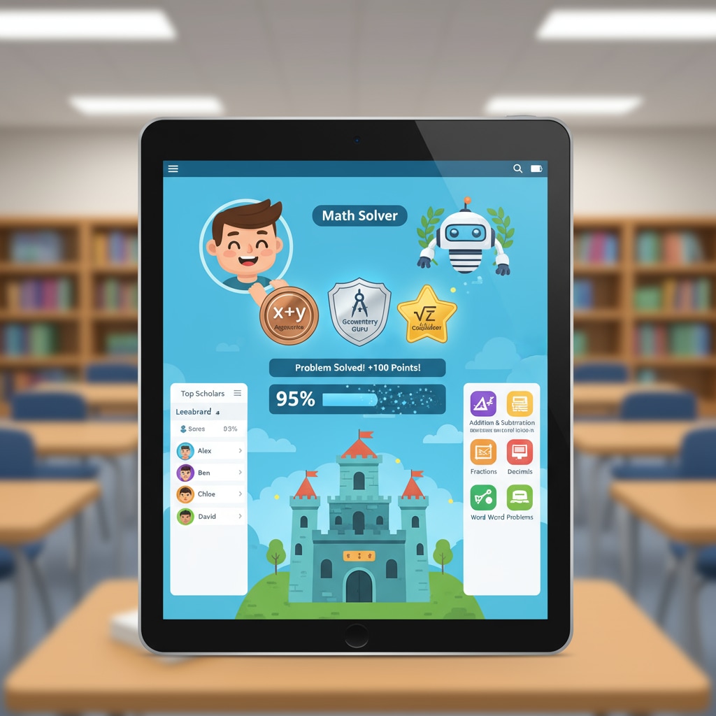 Students earning badges in a gamified math learning environment