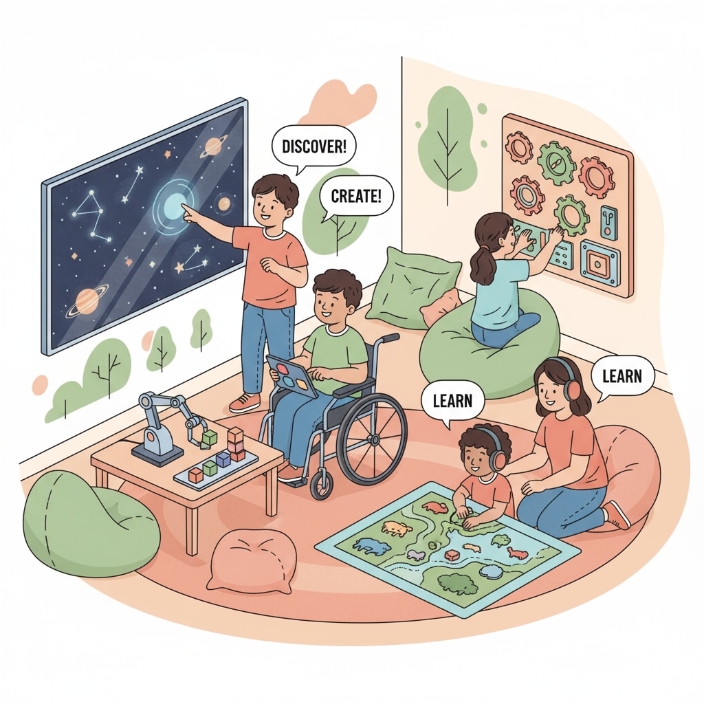 Special needs children in an alternative education classroom exploring learning opportunities.