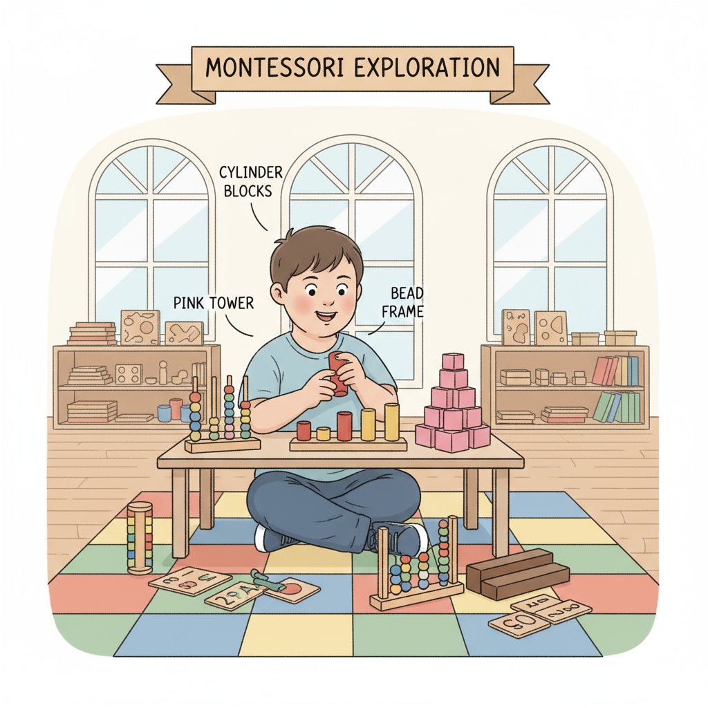 Special needs child benefiting from Montessori alternative education resources.
