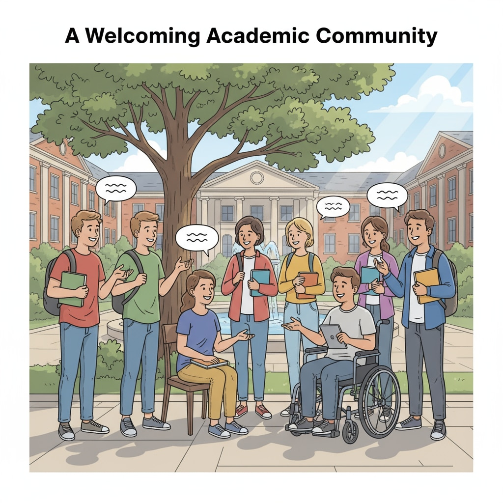 Late college entrants interacting with peers on campus, addressing age anxiety and enjoying college life.