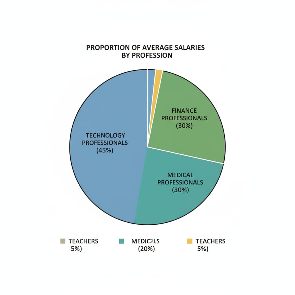 A pie chart that shows the proportion of average salaries of teachers compared to those of technology, finance, and medical professionals. A pie chart comparing the average salaries of teachers and different high - paying professions related to teacher salaries, income gaps, and teacher shortages