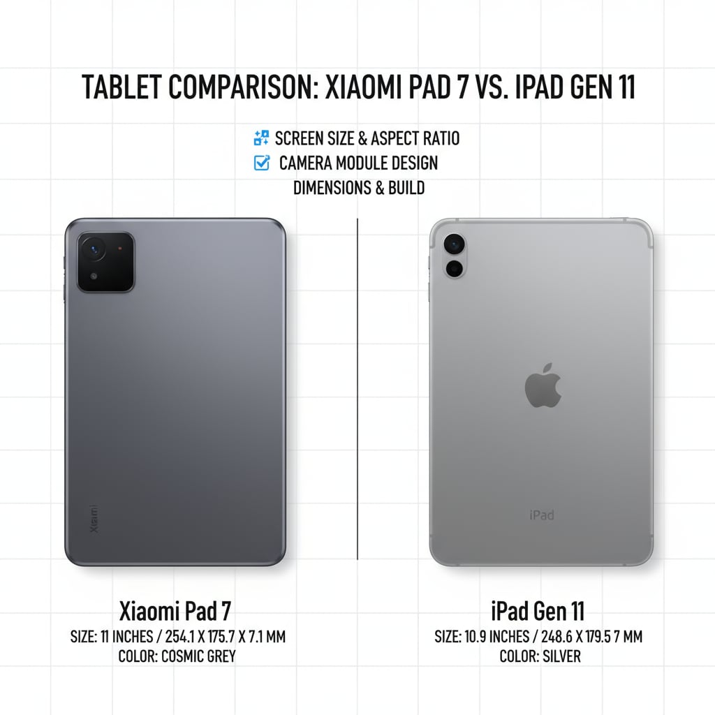 Comparison of physical appearance of Xiaomi Pad 7 and iPad Gen 11 for tablet selection considering learning and entertainment needs