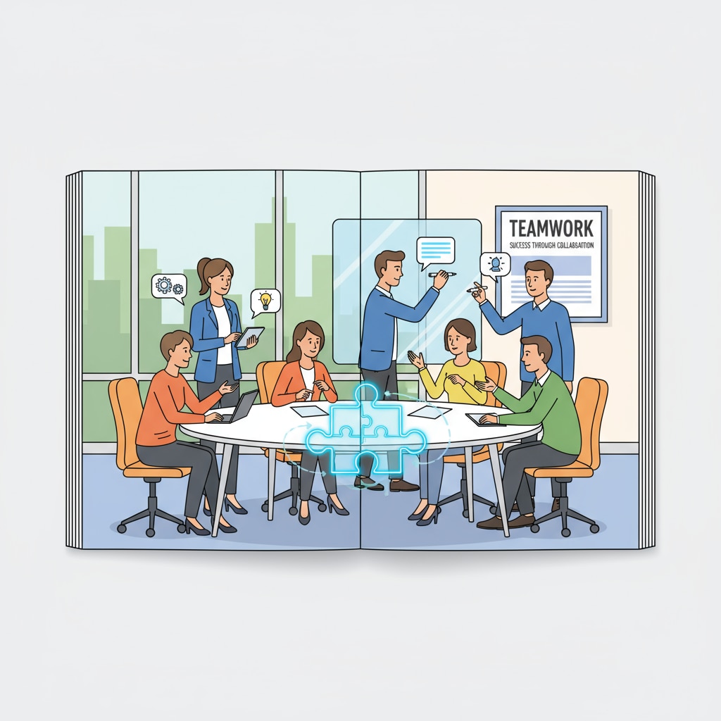 A business meeting scene where employees are actively collaborating, highlighting the importance of teamwork in the workplace, which is not directly related to university grades. Employees collaborating in a workplace setting relevant to employment after graduation