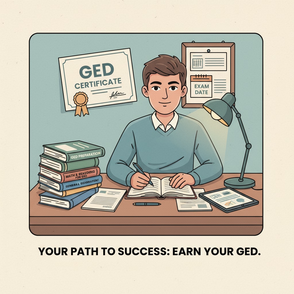 A positive student studying for GED certificate to improve employment prospects despite depression