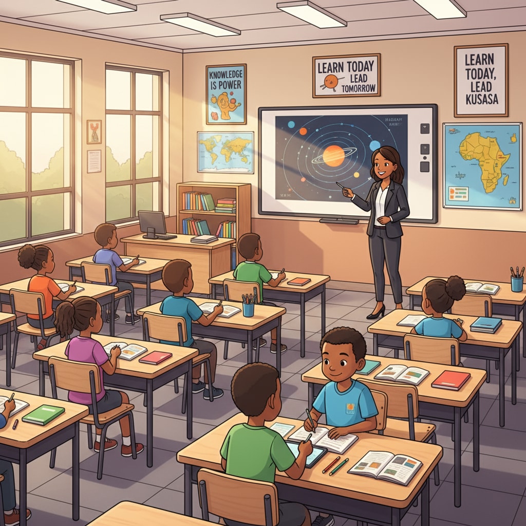 Well - equipped classroom in South Africa showing educational inequality