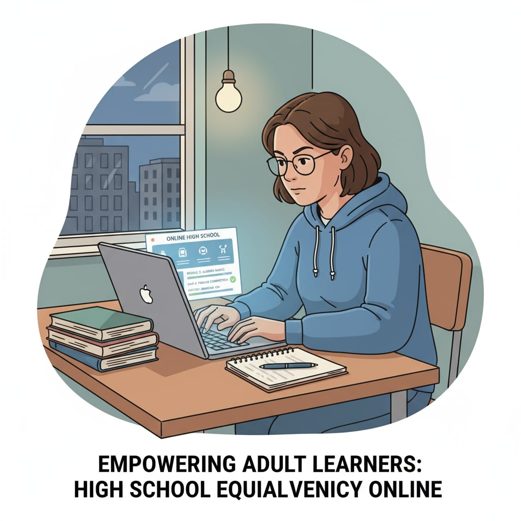 A low-income adult studying online high school courses to obtain GED