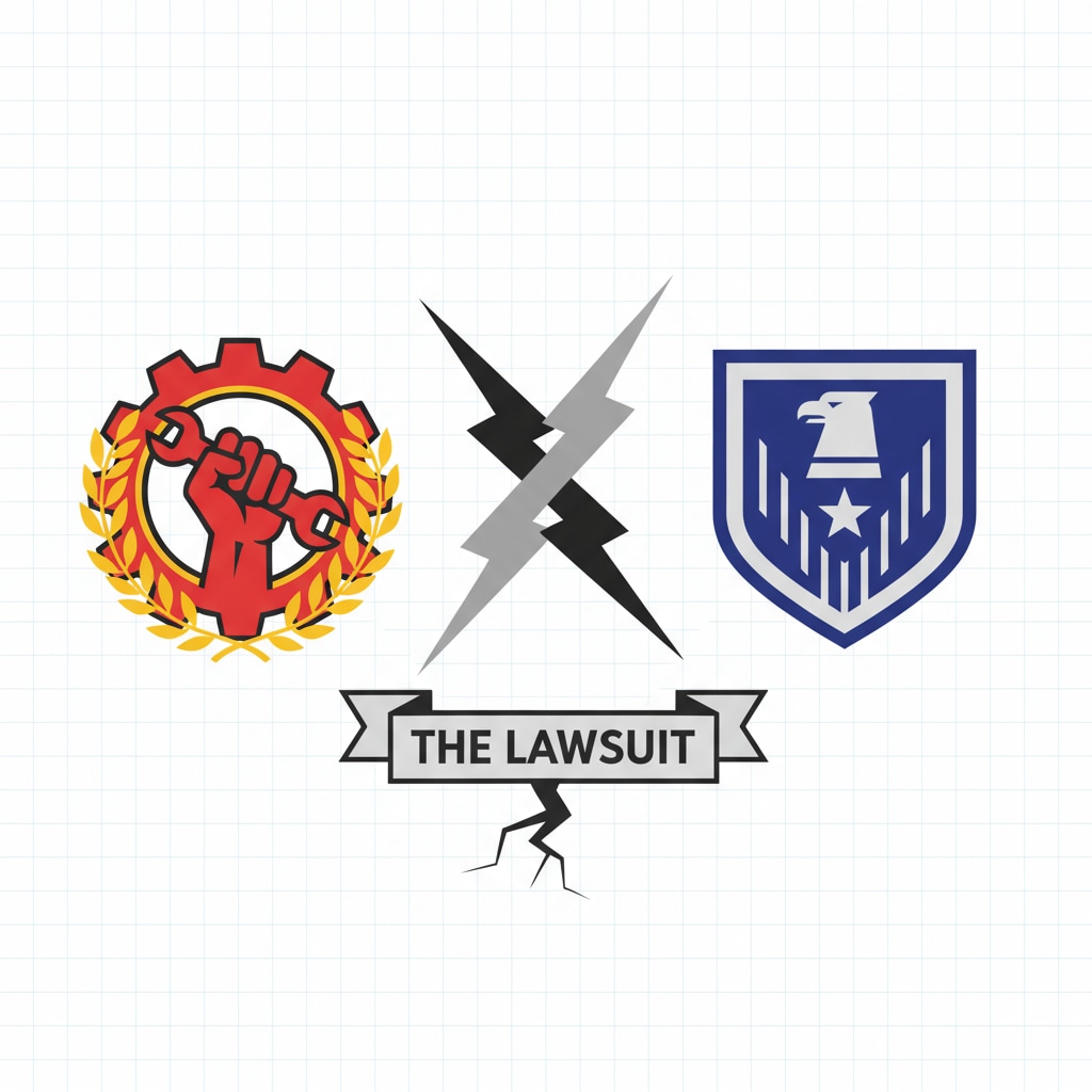An illustration depicting the conflict between the federal union and the government over the email modification lawsuit