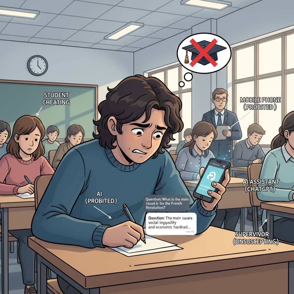 Student cheating with ChatGPT during an exam