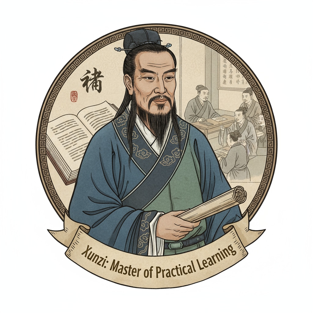 Portrait of Xunzi related to learning methods, Xunzi's philosophy, Dale's Cone of Experience, and hands-on learning