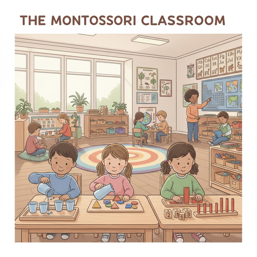 Children in a Montessori classroom working on hands-on projects Montessori classroom for kids exploring alternative education options