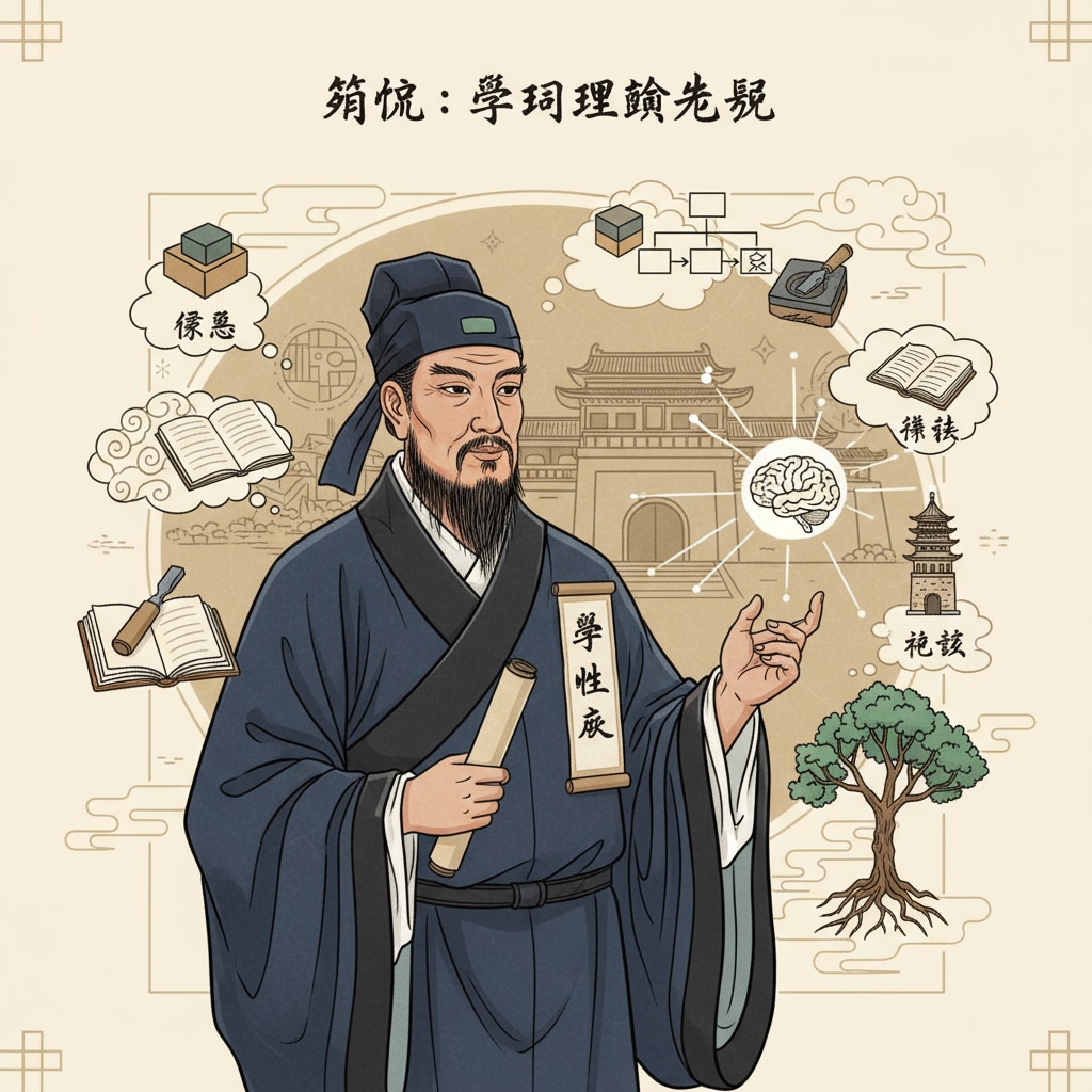 Portrait of Xun Kuang related to learning theories, experiential learning, and his influence on educational concepts.