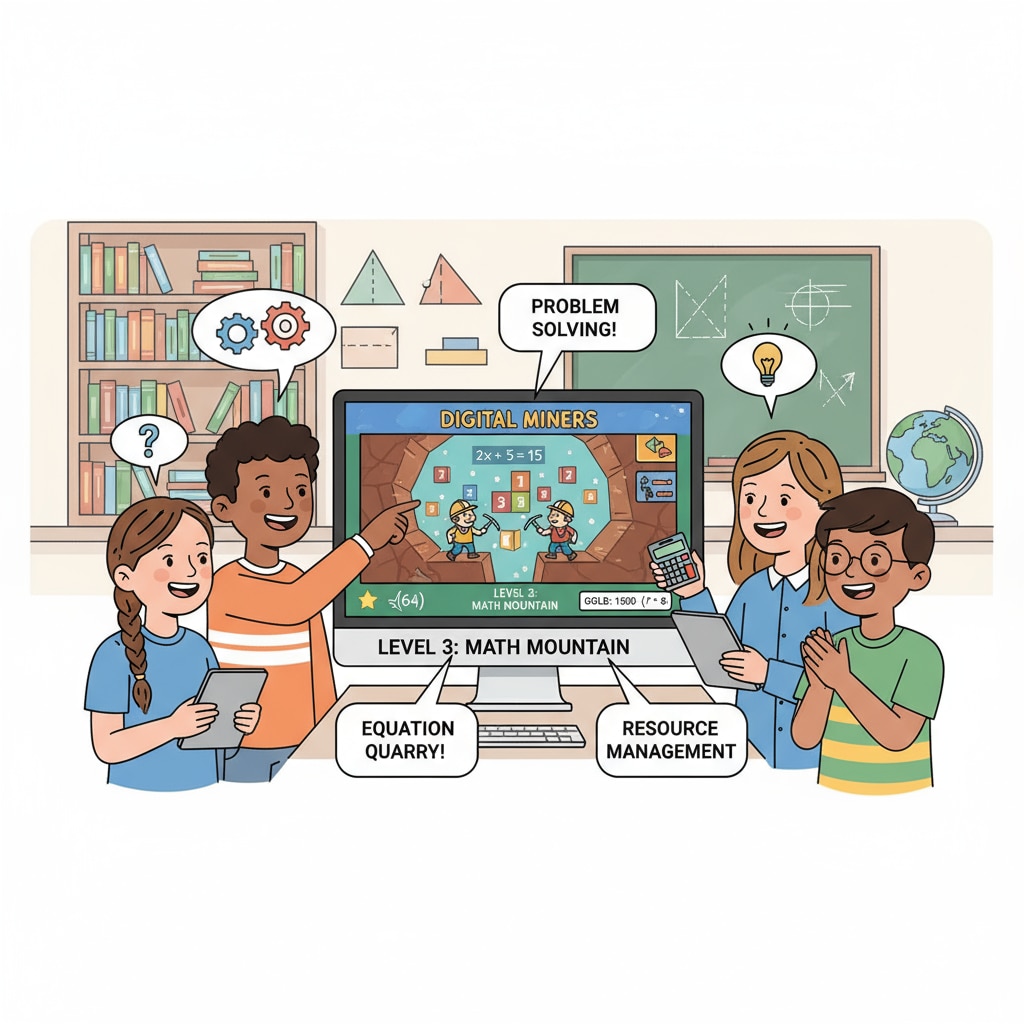 K12 students enjoying the Digital Miners math education game while solving math problems.
