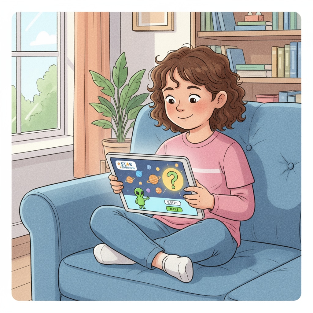 Child using an online educational platform as part of family education academic resources and teaching arrangements