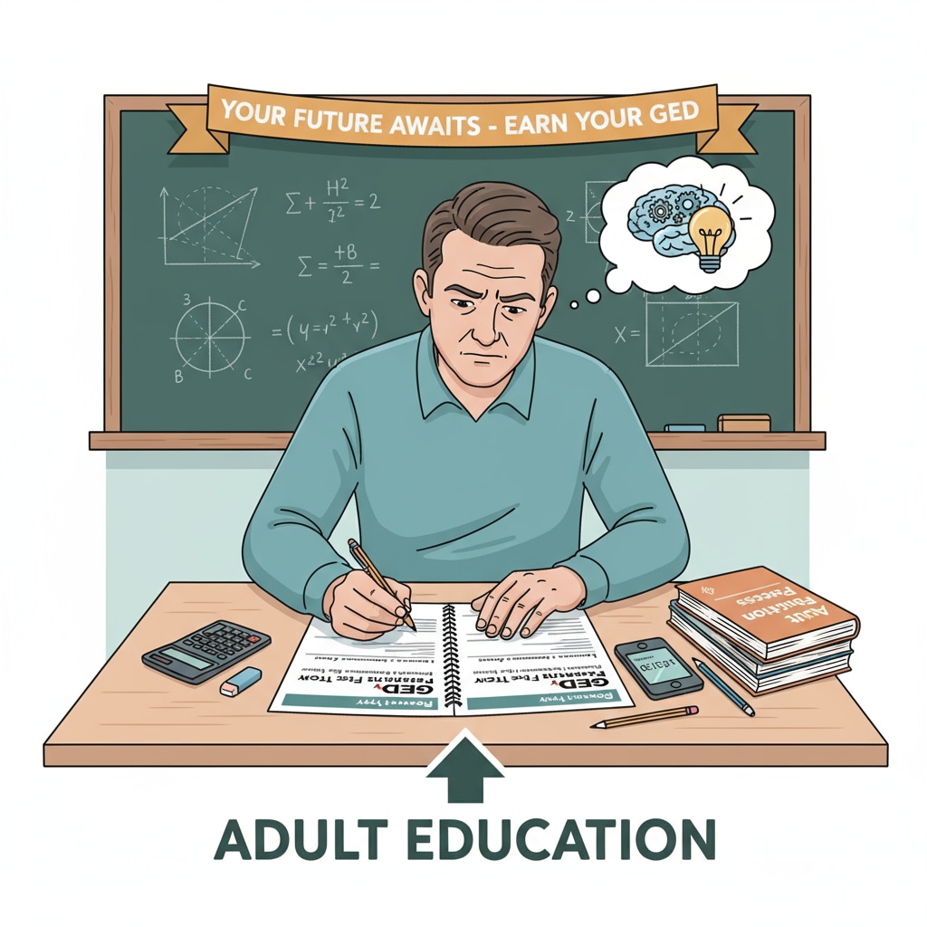 A person taking a GED practice test relevant to adult education, high school diploma, and college applications.