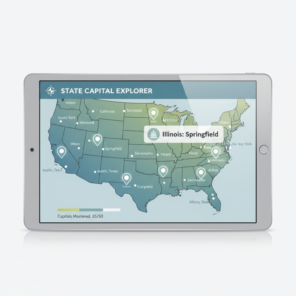 State capital learning app interactive map screenshot