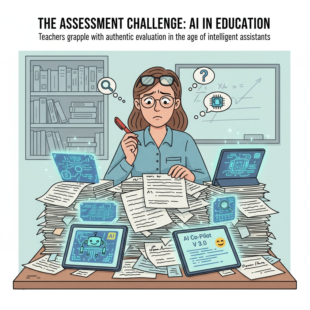 Teacher grading papers and the struggle to maintain assignment authenticity in relation to educational purpose