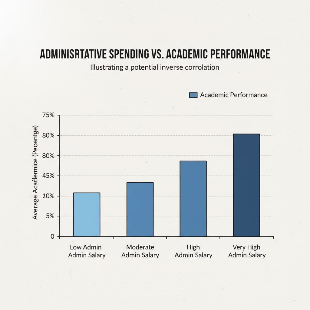Bar graph comparing student performance in schools with different administrative salary expenditure levels related to education management, administrative salaries, and student performance