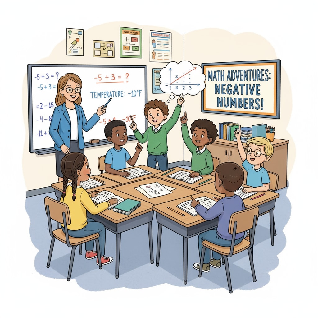 Fourth graders actively discussing negative number math problems in the classroom