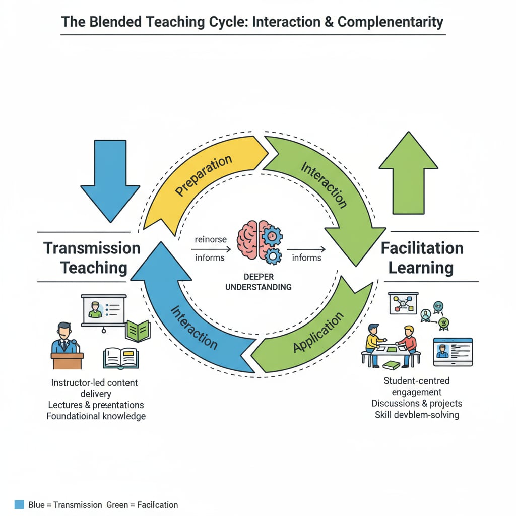 Illustration of the interaction between transmission and facilitation in the Blended Teaching Cycle
