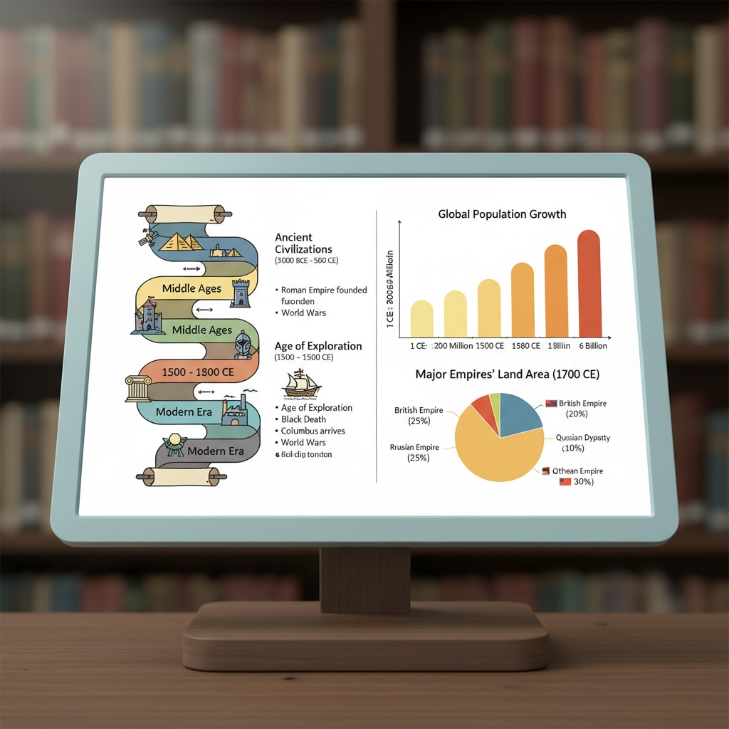 Historical charts displayed on a digital screen for educational purposes
