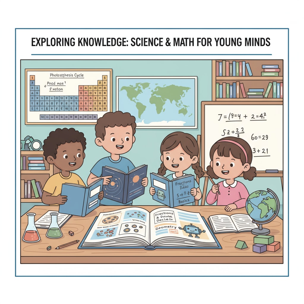 Third graders exploring science and math textbooks