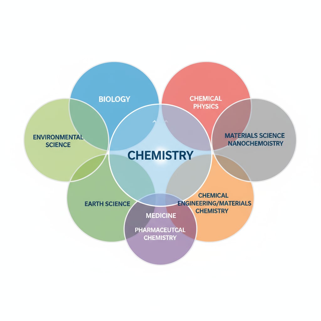 Visual representation of how chemistry intersects with other fields, influencing degree choices and research interests in chemical careers