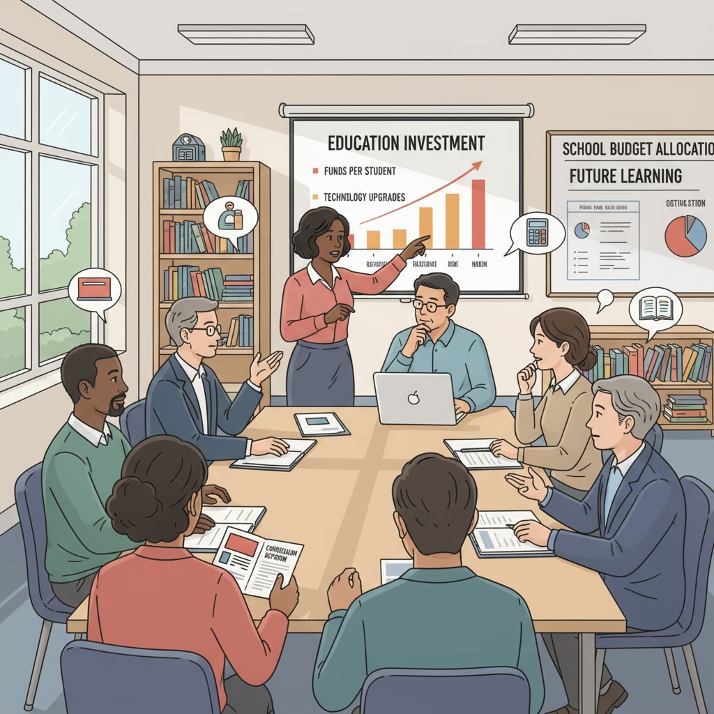 Non-white parents discussing education investment and curriculum with teachers