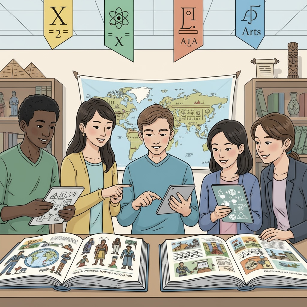 Students from different ethnic backgrounds studying a diverse curriculum