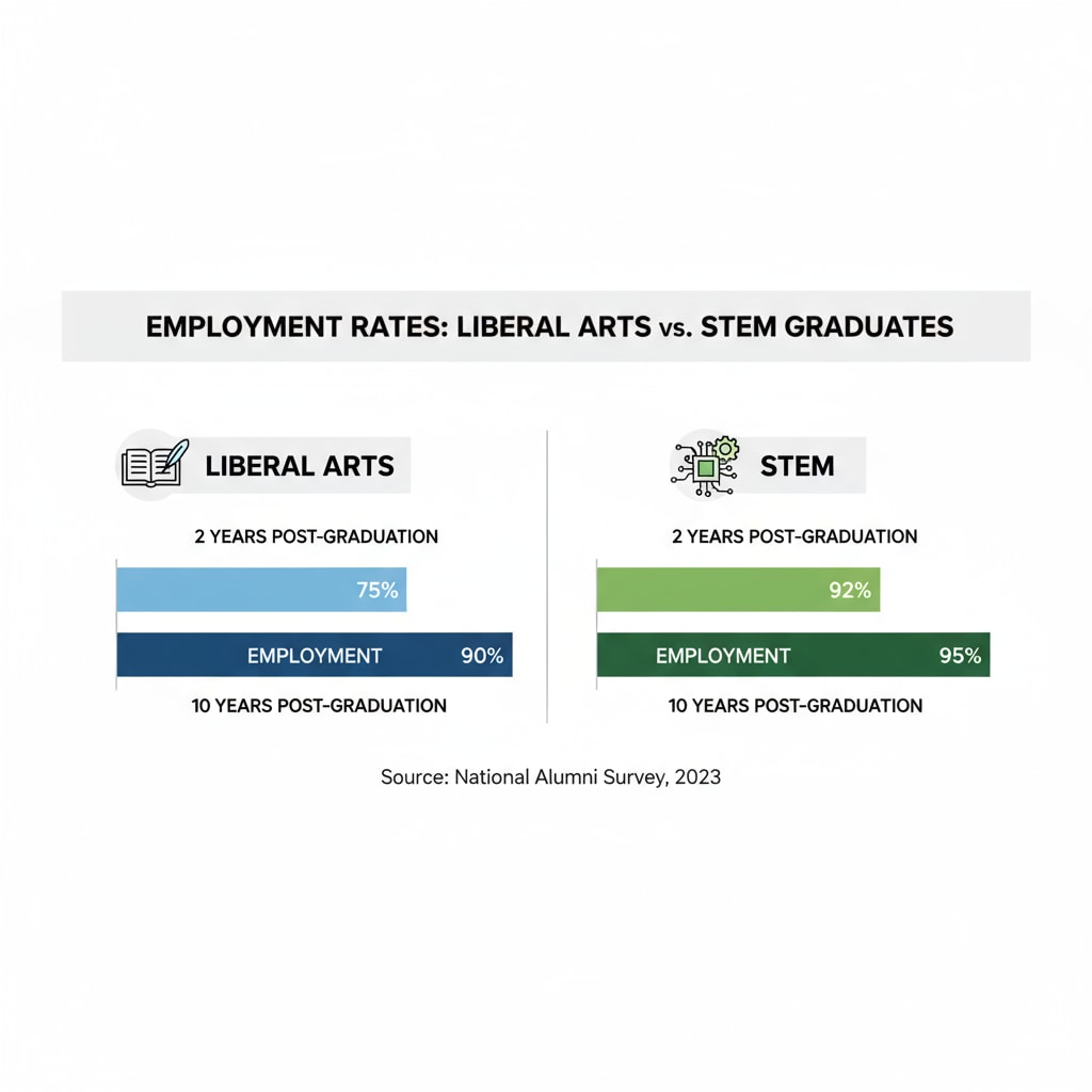 Employment rate comparison of liberal arts and STEM graduates related to career transitions