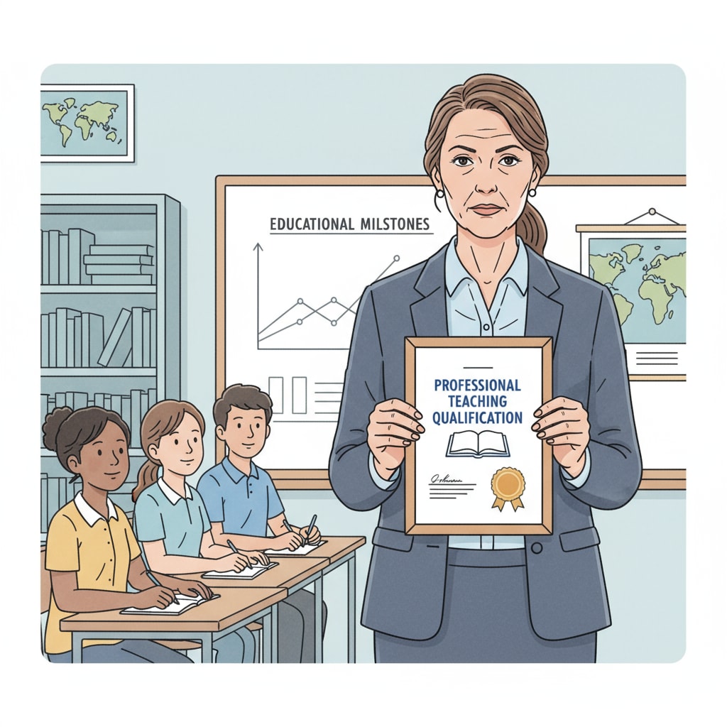 Teacher presenting qualification certification related to K12 education employment value