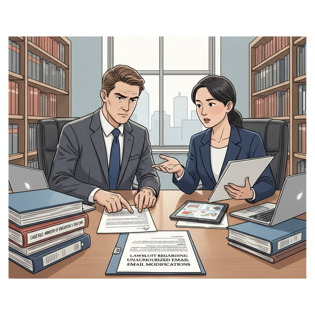 Lawyers discussing the lawsuit related to Ministry of Education email modifications