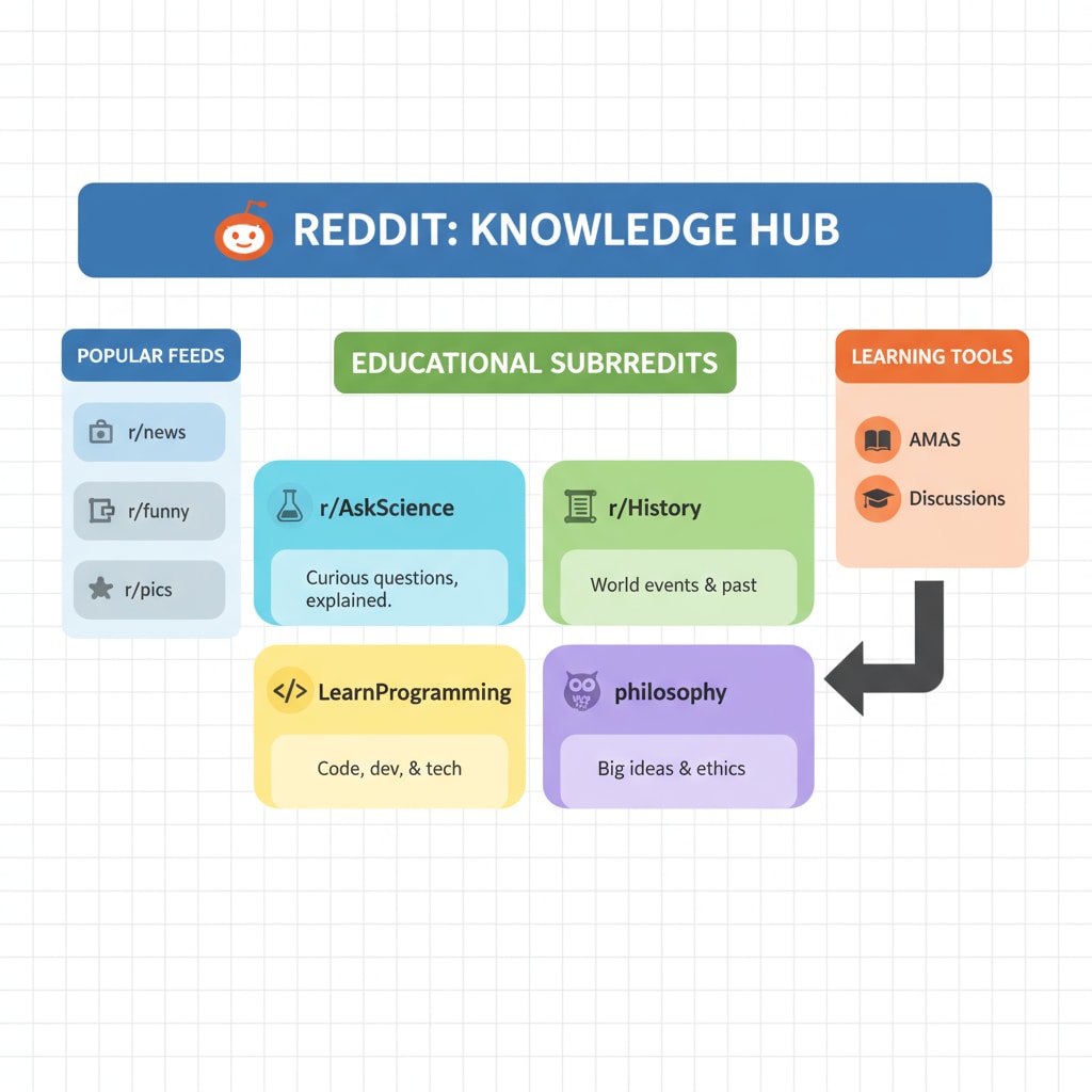 Reddit interface showing educational subreddits for community rules, educational subreddits, and posting guidelines