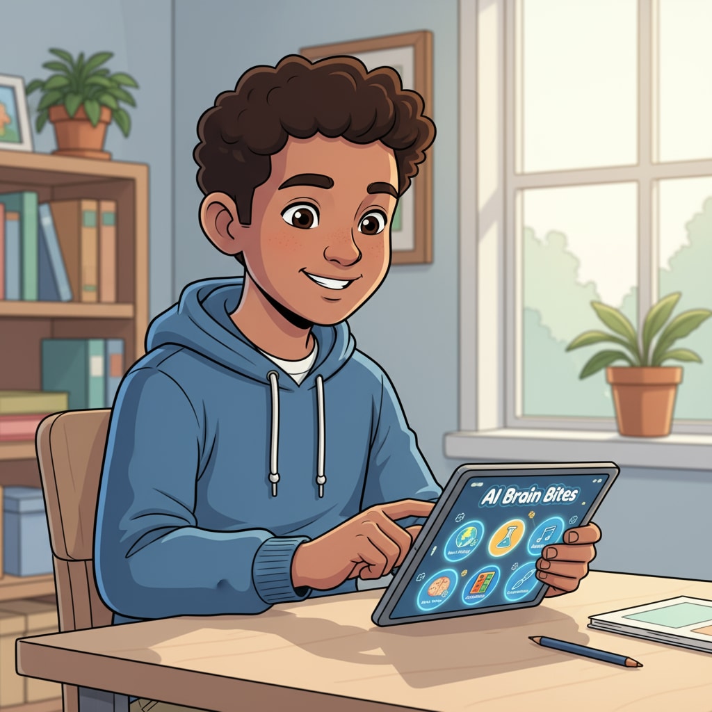 A student exploring educational topics with the help of AI Brain Bites, a powerful learning tool