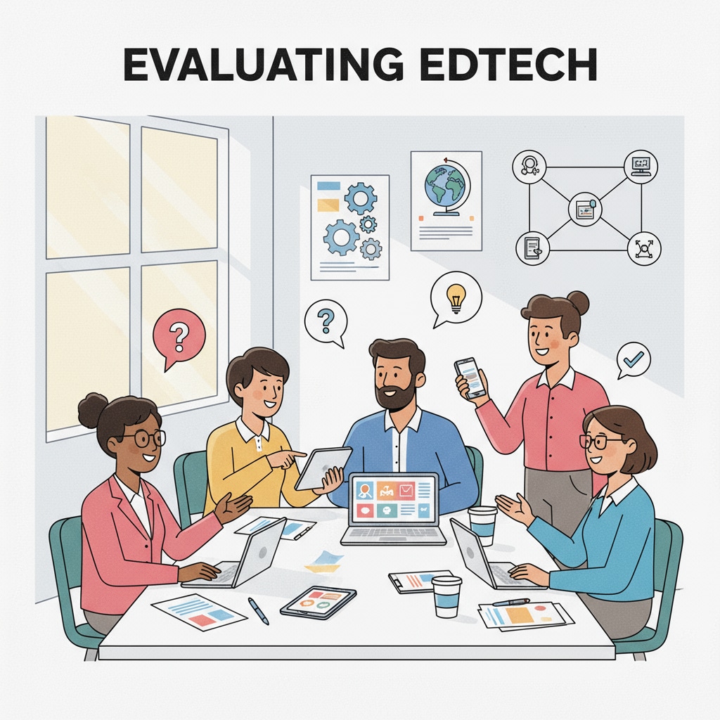 Teachers discussing educational technology tools to address teacher workload based on feedback