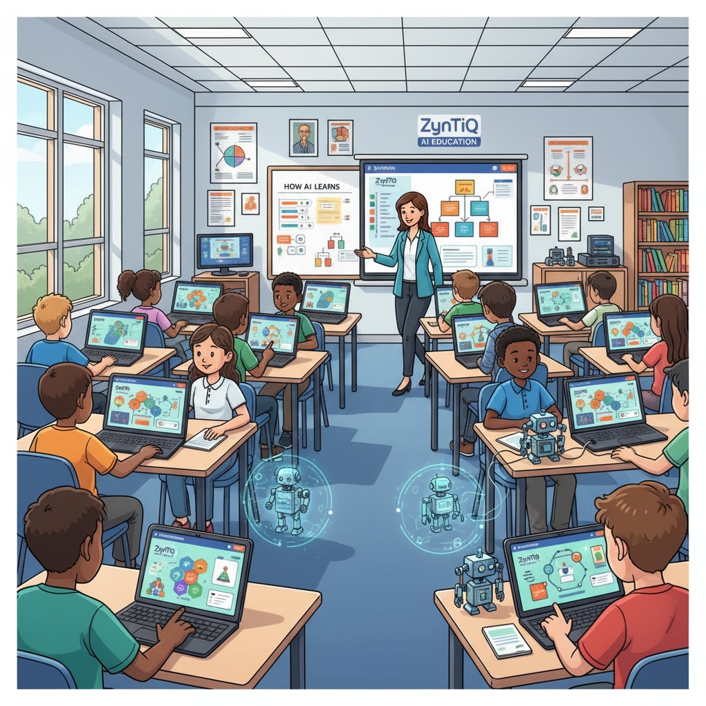 K12 students using ZynTiQ AI education platform in a classroom
