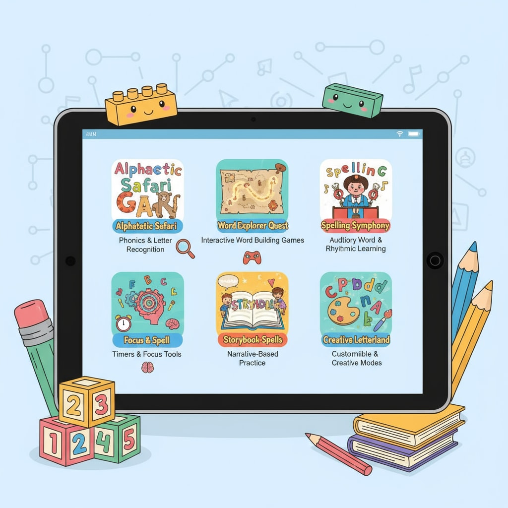 A variety of educational apps for ADHD children's spelling learning