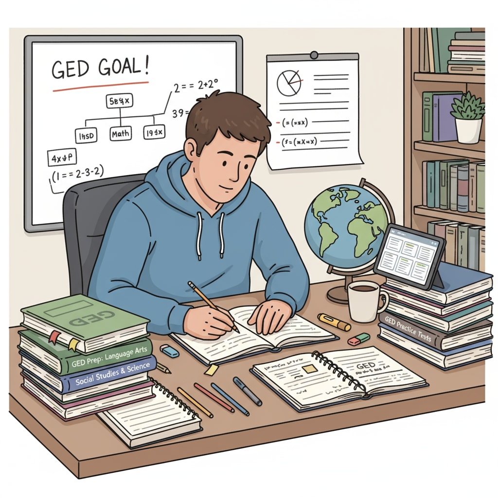 Person studying for the GED as an alternative high school diploma option