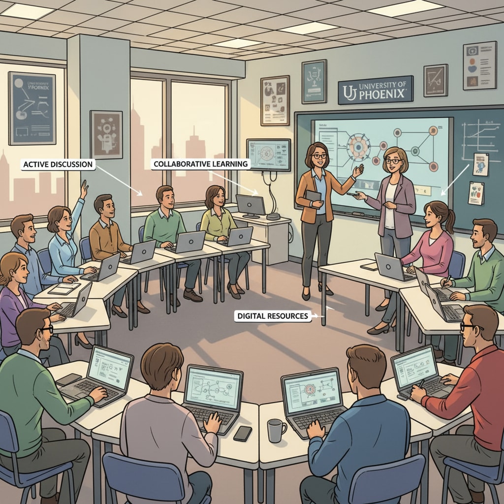 Classroom scene at University of Phoenix, highlighting the learning environment for career-oriented education