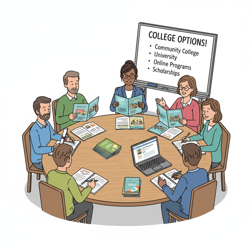 GED holders discussing college enrollment possibilities
