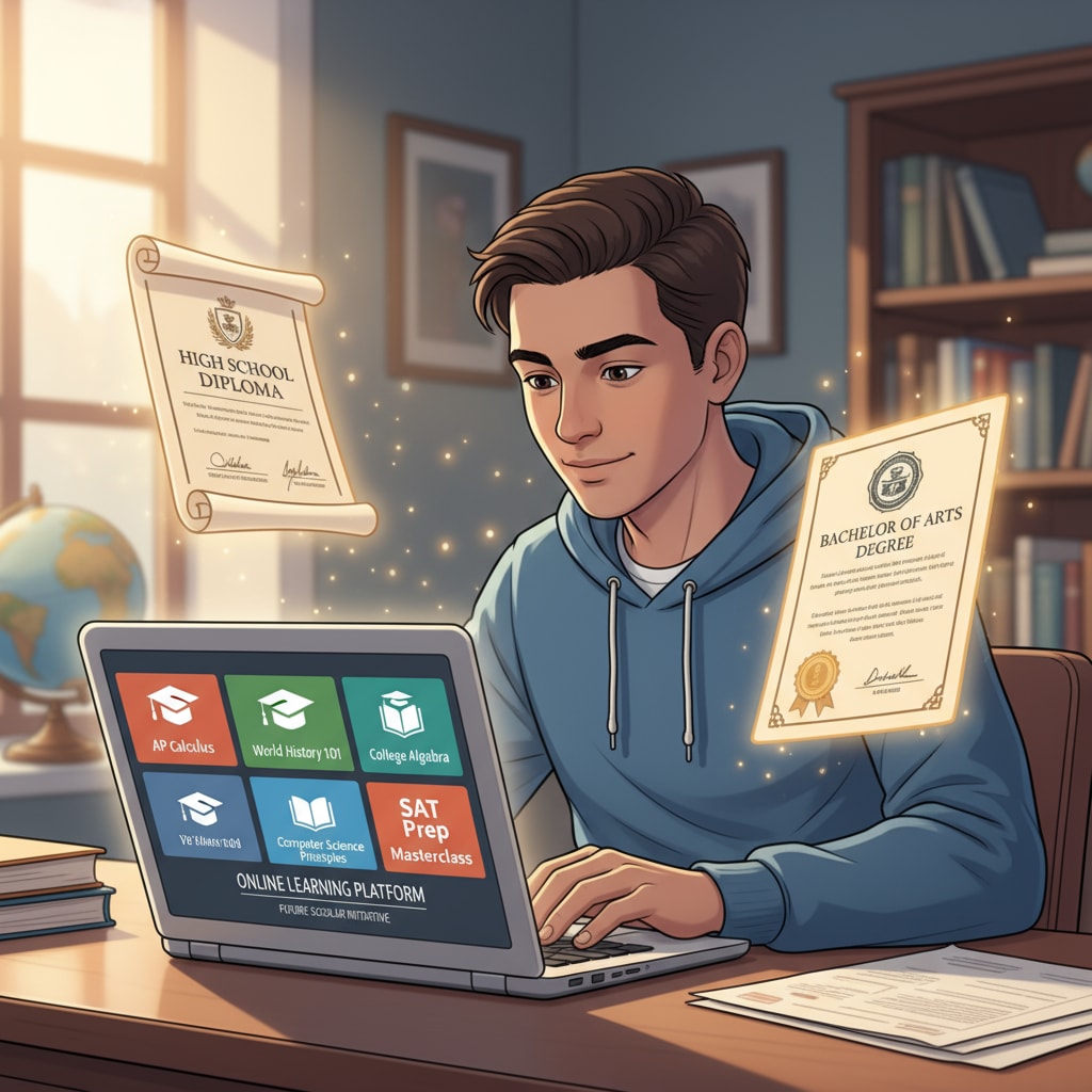 A person studying online for high school diploma and college degree