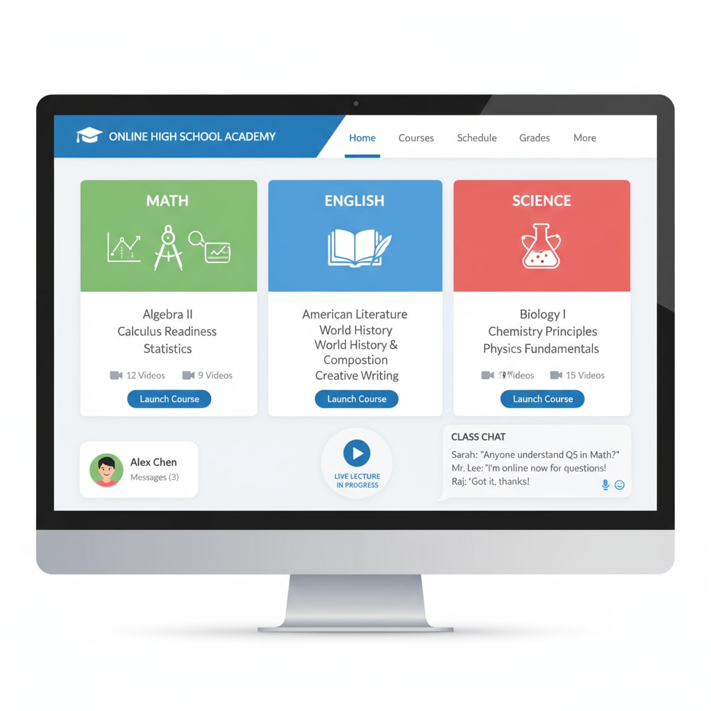 Screenshot of an online high school course interface for degree completion