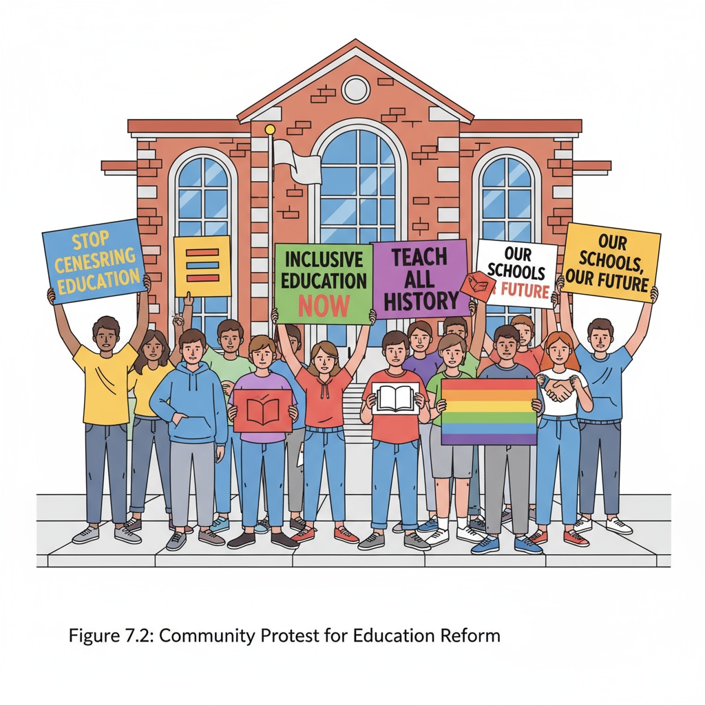 Protesters demonstrating against far - right groups' attempts to restrict education content