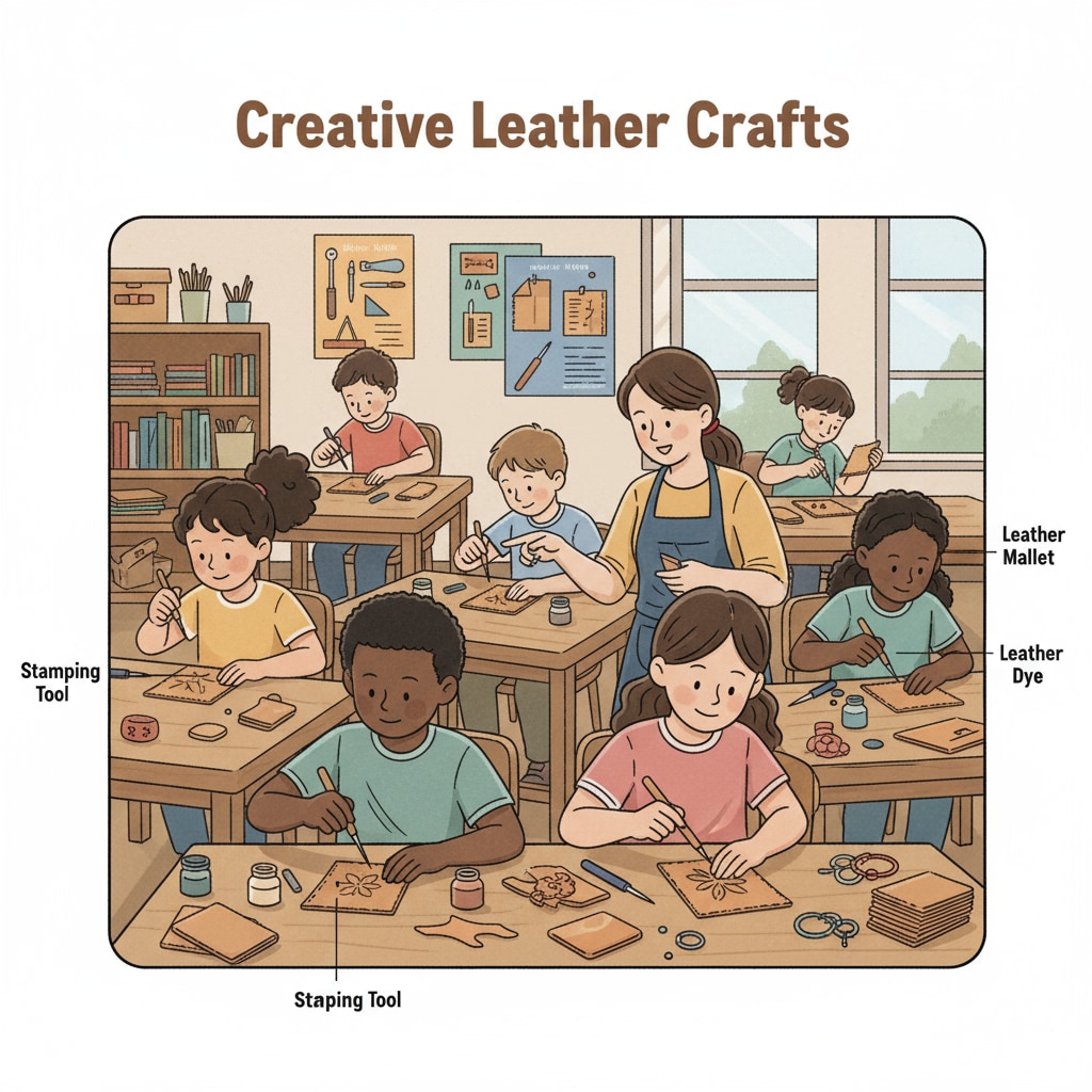 Children creating leather crafts inspired by stories