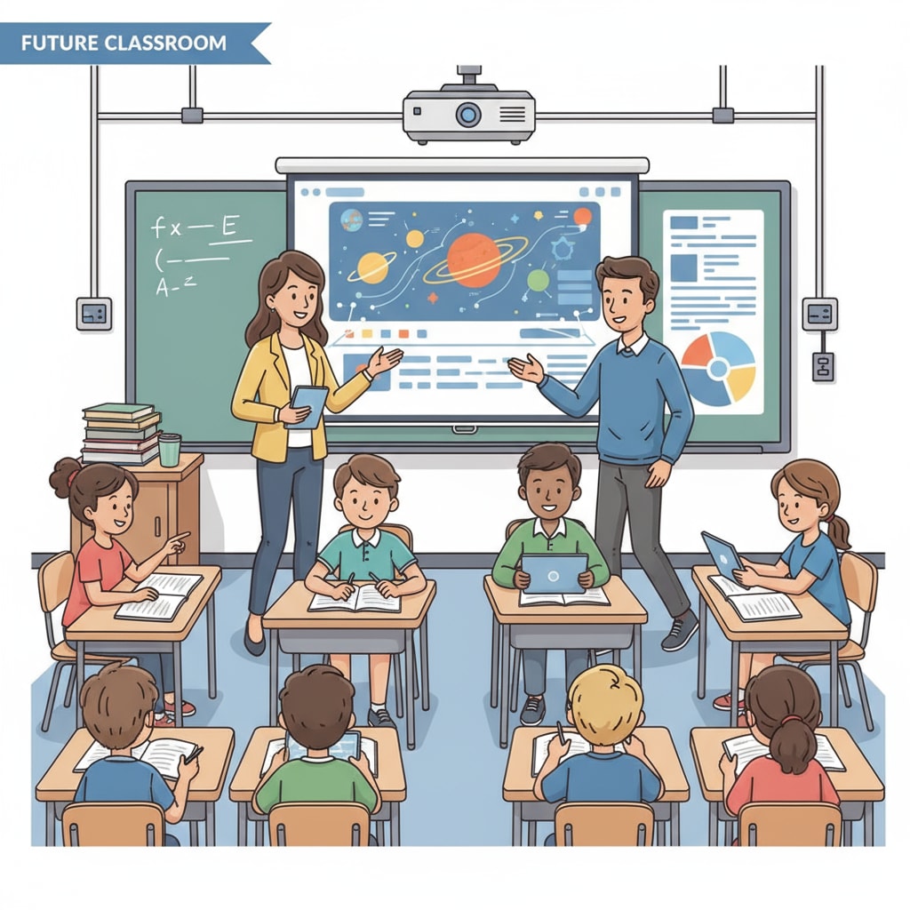 Teachers using educational technology in the classroom to enhance teaching efficiency and reduce workload.