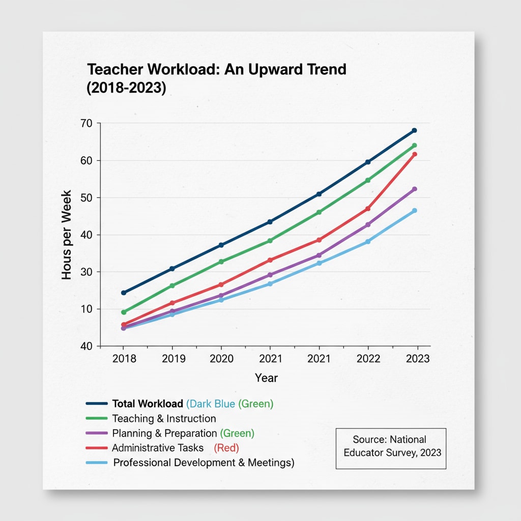 Graph depicting the increasing teacher workload over the years, highlighting the need for solutions.