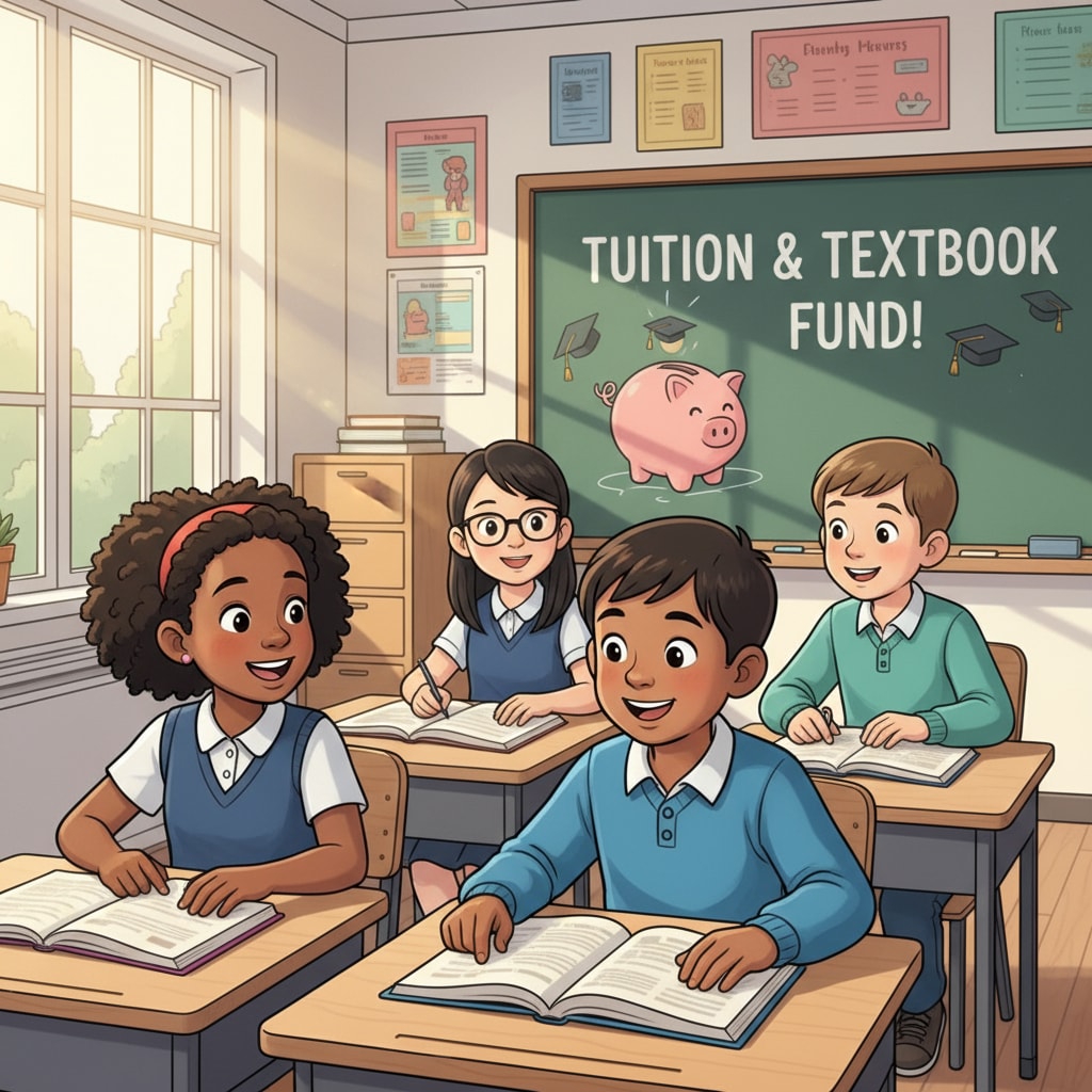 Students in need of tuition fundraising looking hopeful in a classroom