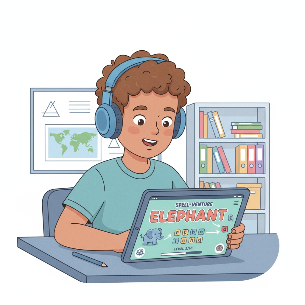 A child using a spelling learning application for ADHD children.